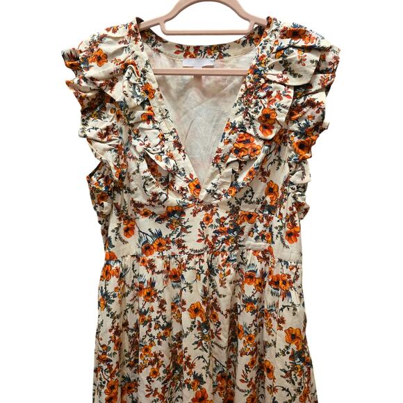 Chelsea 28 Floral Ruffle Sleeve Organic Cotton Midi dress Size XL - Picture 4 of 11